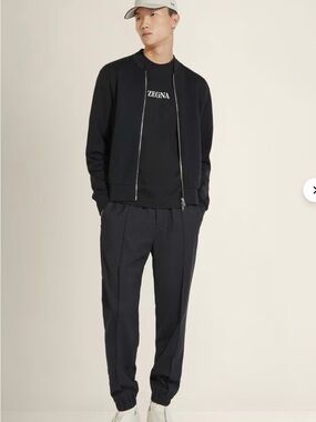 Ermenegildo Zegna Olive Color Wool Zip Jacket and matching pants outfit jogger